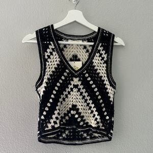 Rebellion Again Knit Crochet Black and White Vest size Small